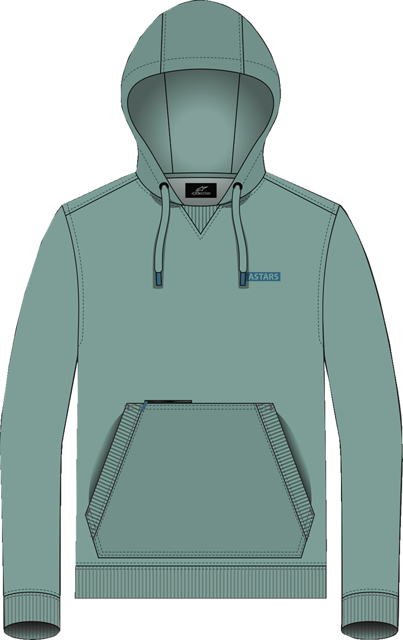 Alpinestars Rooted Pullover Hoodie in green, XL size, featuring the Alpinestars logo and a casual, comfortable fit.