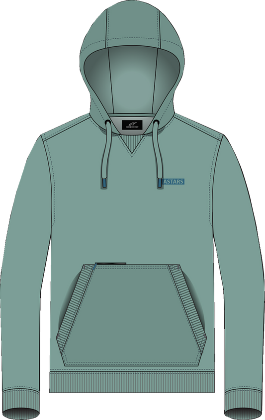 Alpinestars Rooted Pullover Hoodie in green, XL size, featuring the Alpinestars logo and a casual, comfortable fit.