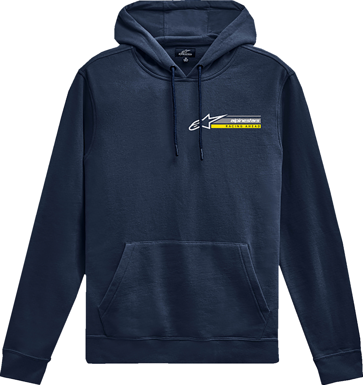 Alpinestars Par pullover hoodie in navy, medium size, featuring comfortable cotton-polyester blend and race logo details.
