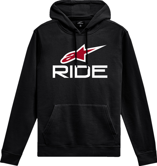 Alpinestars Ride 4.0 Pullover Hoodie in black, red, and white, size 2XL, featuring the Alpinestars logo and color-block design.
