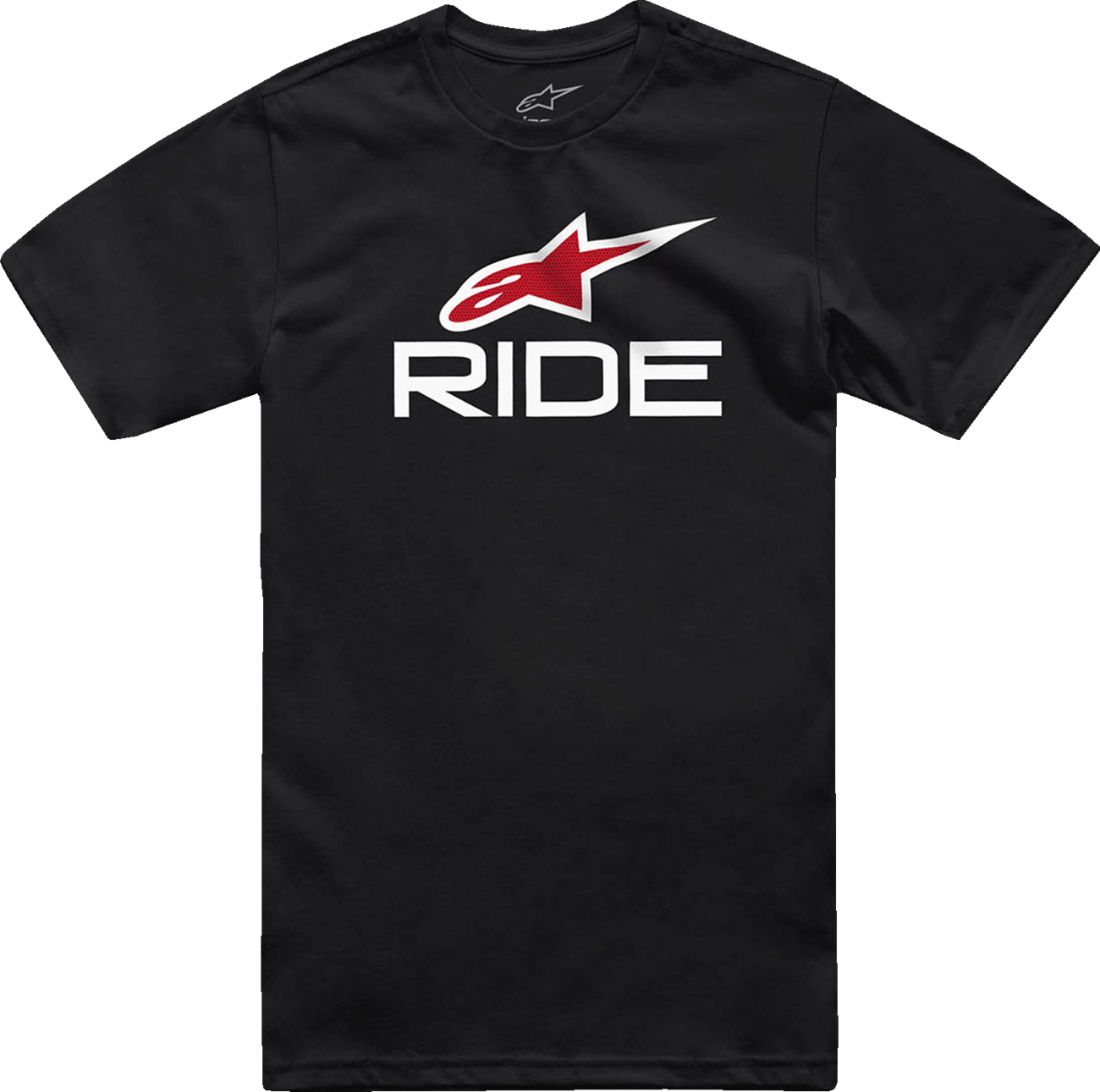 Alpinestars Ride 4.0 T-Shirt in black, white, and red with logo design, medium size, casual athletic apparel.