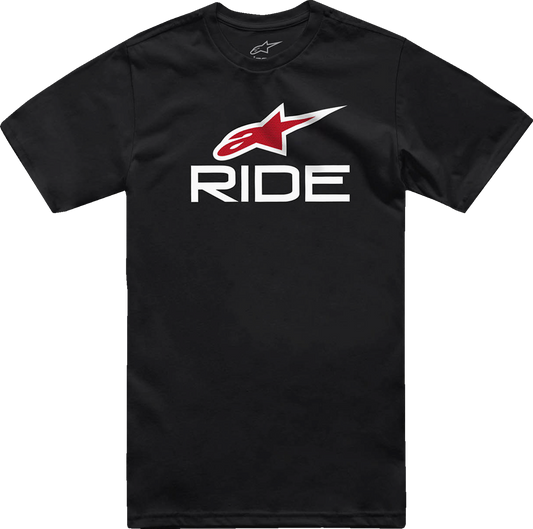 Alpinestars Ride 4.0 T-Shirt in black, white, and red with logo design, medium size, casual athletic apparel.