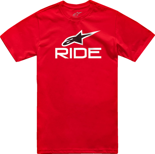 Alpinestars Ride 4.0 T-shirt in red, white, and black, medium size, featuring the Alpinestars logo and sporty design.