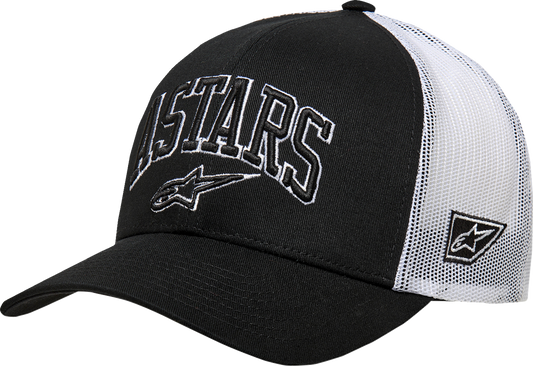 Alpinestars Dunker Hat in black and white, one size, featuring the brand logo and casual sporty style.