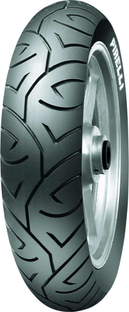 PIRELLI Sport Demon™ rear motorcycle tire 140/70-15 with tread pattern, designed for reliable performance on medium displacement bikes.