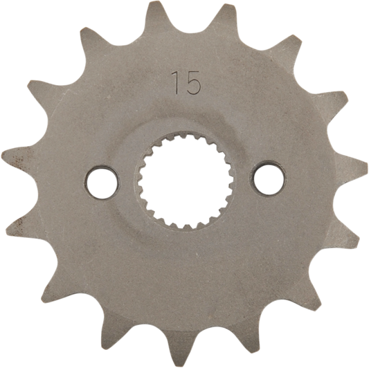 Parts Unlimited 15-tooth countershaft sprocket for Honda motorcycles, shown in the image. Durable and precise motorcycle part.