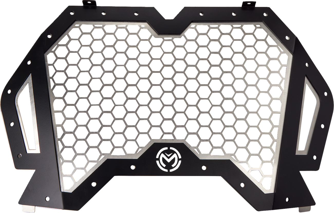 MOOSE OFFROAD front grille for RZR 900/1000, part #100-1378-PU, in black with textured finish, installed on Polaris RZR vehicle.