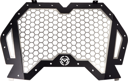 MOOSE OFFROAD front grille for RZR 900/1000, part #100-1378-PU, in black with textured finish, installed on Polaris RZR vehicle.