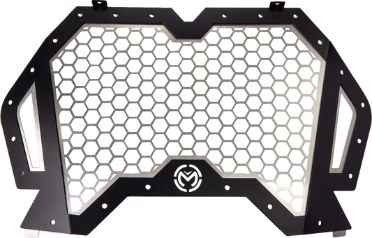 MOOSE OFFROAD front grille for RZR 900/1000, part #100-1378-PU, in black with textured finish, installed on Polaris RZR vehicle.