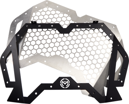 MOOSE OFFROAD front grille for RZR 900/1000 side view, durable black plastic with mounting points for off-road vehicle replacement.