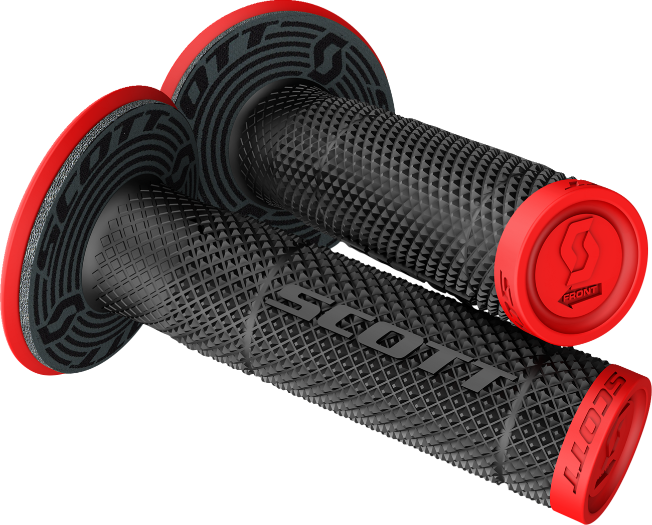 Scott SX II motorcycle grips in red and black with textured surface for enhanced grip and comfort.