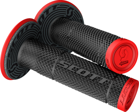Scott SX II motorcycle grips in red and black with textured surface for enhanced grip and comfort.