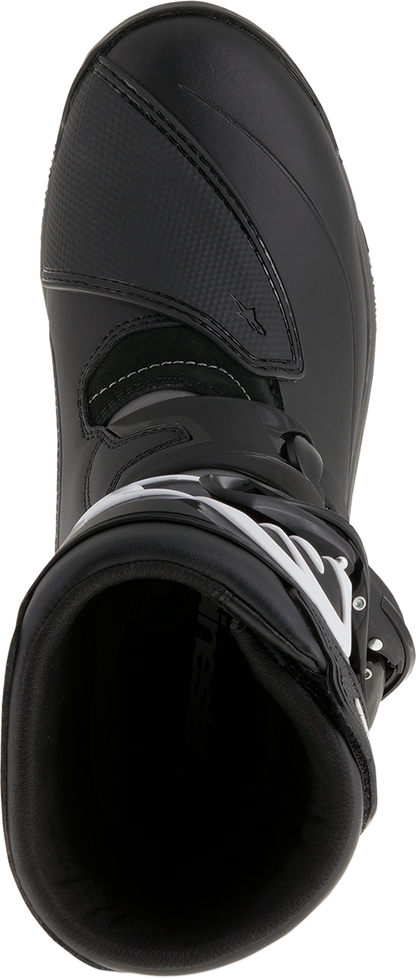 Black Alpinestars Belize Drystar® motorcycle boots with ankle protection, US size 7, shown from side view.