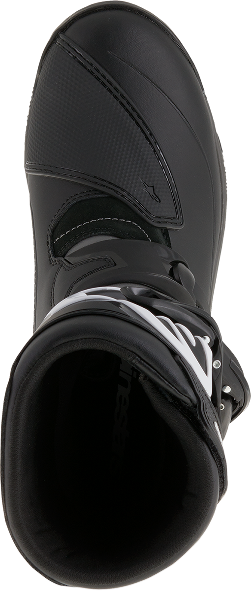 Black ALPINESTARS Belize Drystar® motorcycle boots with ankle protection, US size 8, shown from the side view.