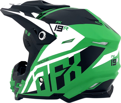 Bill's Exhausts AFX FX-19R racing helmet in matte green, medium size, with aerodynamic design and clear visor.