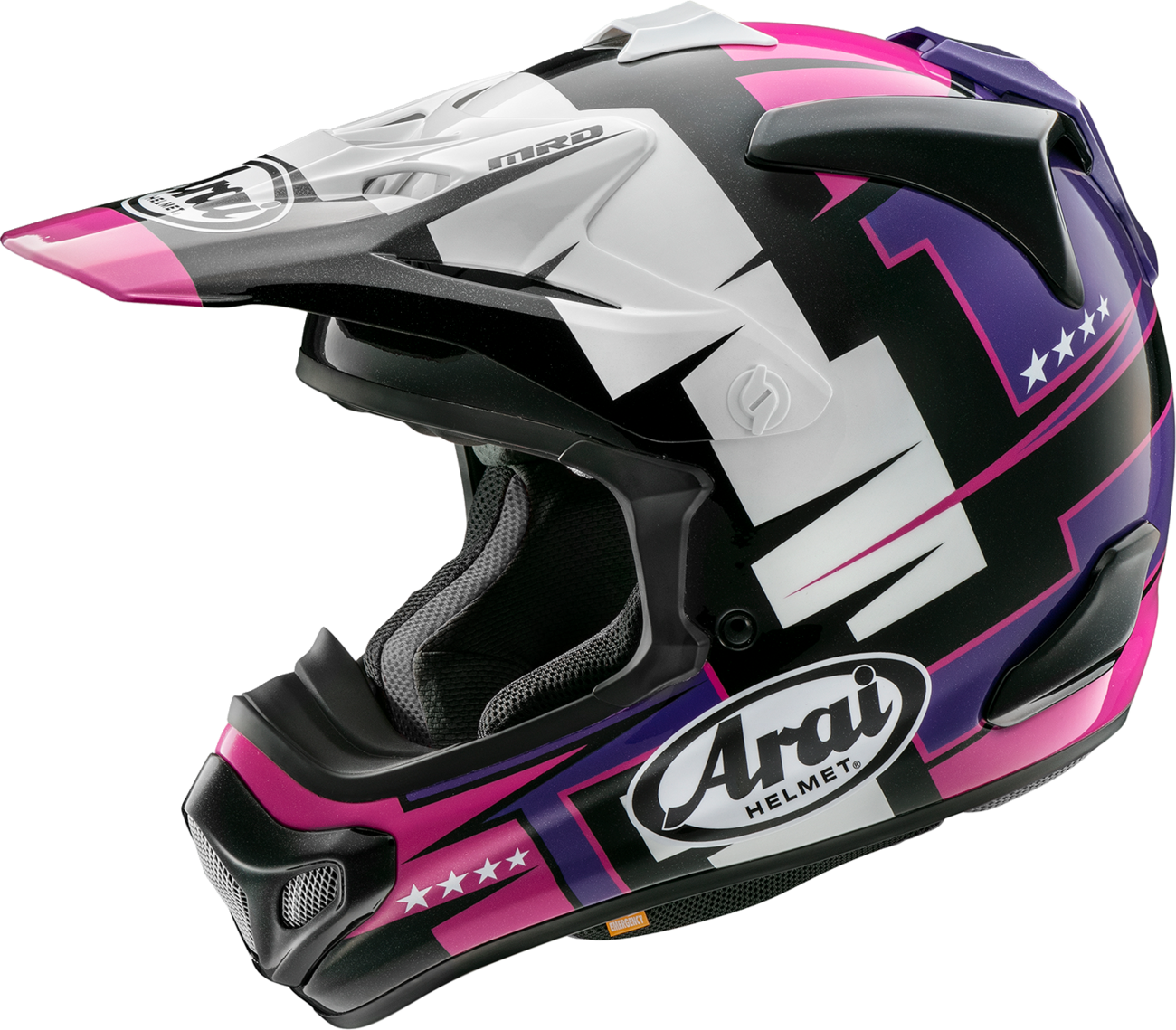Arai VX-Pro4 Battle Purple motorcycle helmet in extra large size, featuring a sleek purple design and aerodynamic shape.