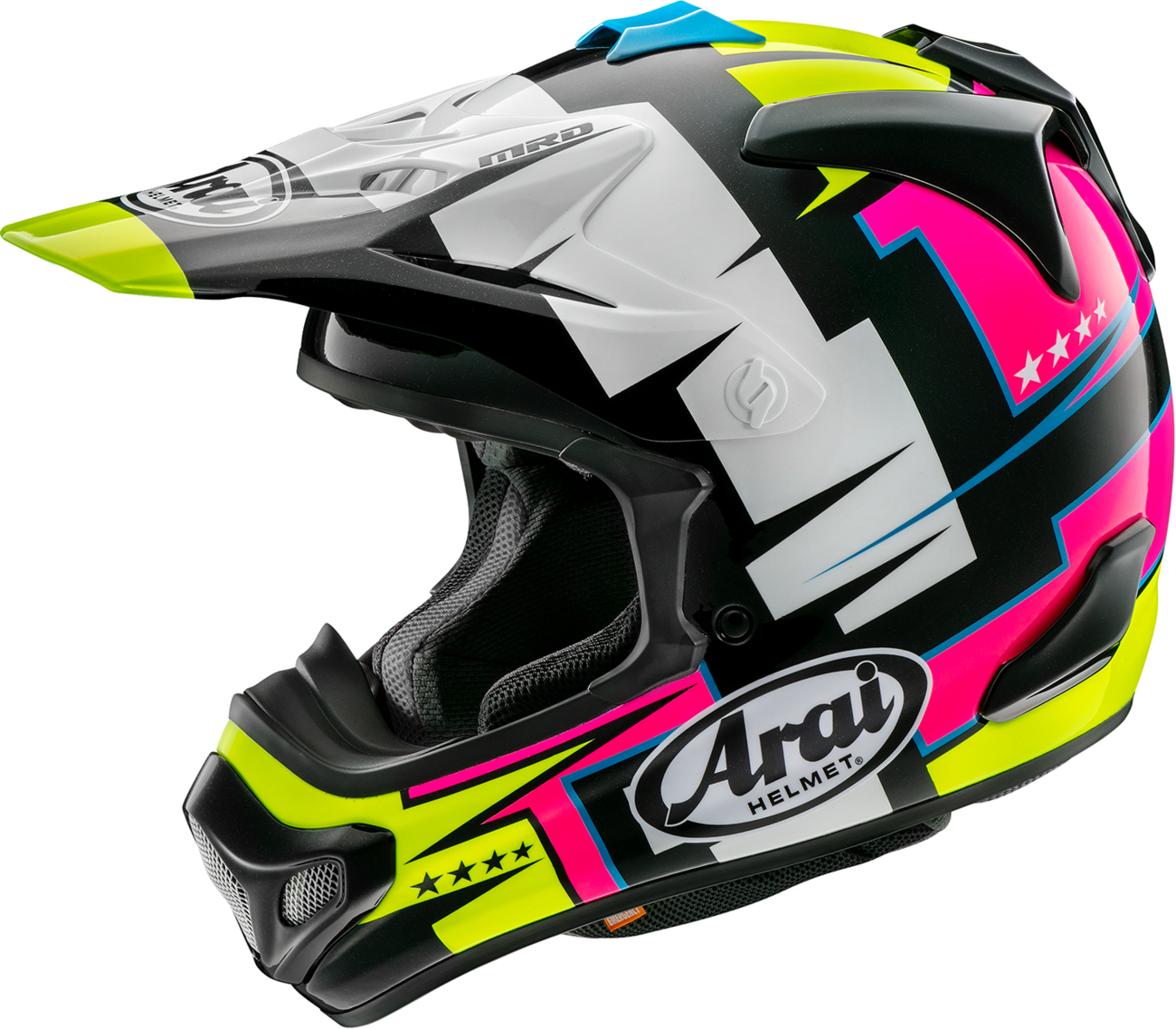 Yellow ARAI VX-Pro4 Battle motorcycle helmet with large size, featuring aerodynamic design and ventilation for rider safety.