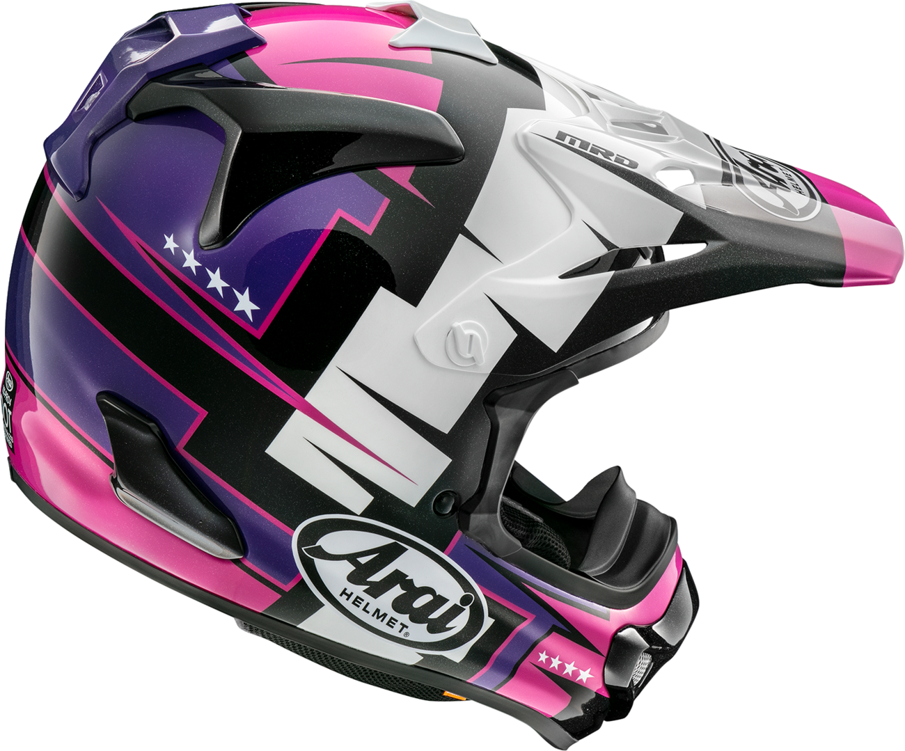Arai Helmets VX-Pro4 Battle Purple motorcycle helmet in extra large size with visor and ventilation features.