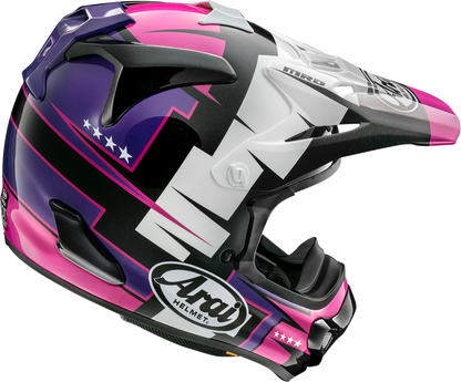 Arai Helmets VX-Pro4 Battle Purple motorcycle helmet in extra large size with visor and ventilation features.