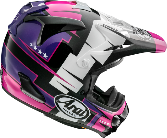 Arai Helmets VX-Pro4 Battle Purple motorcycle helmet in extra large size with visor and ventilation features.