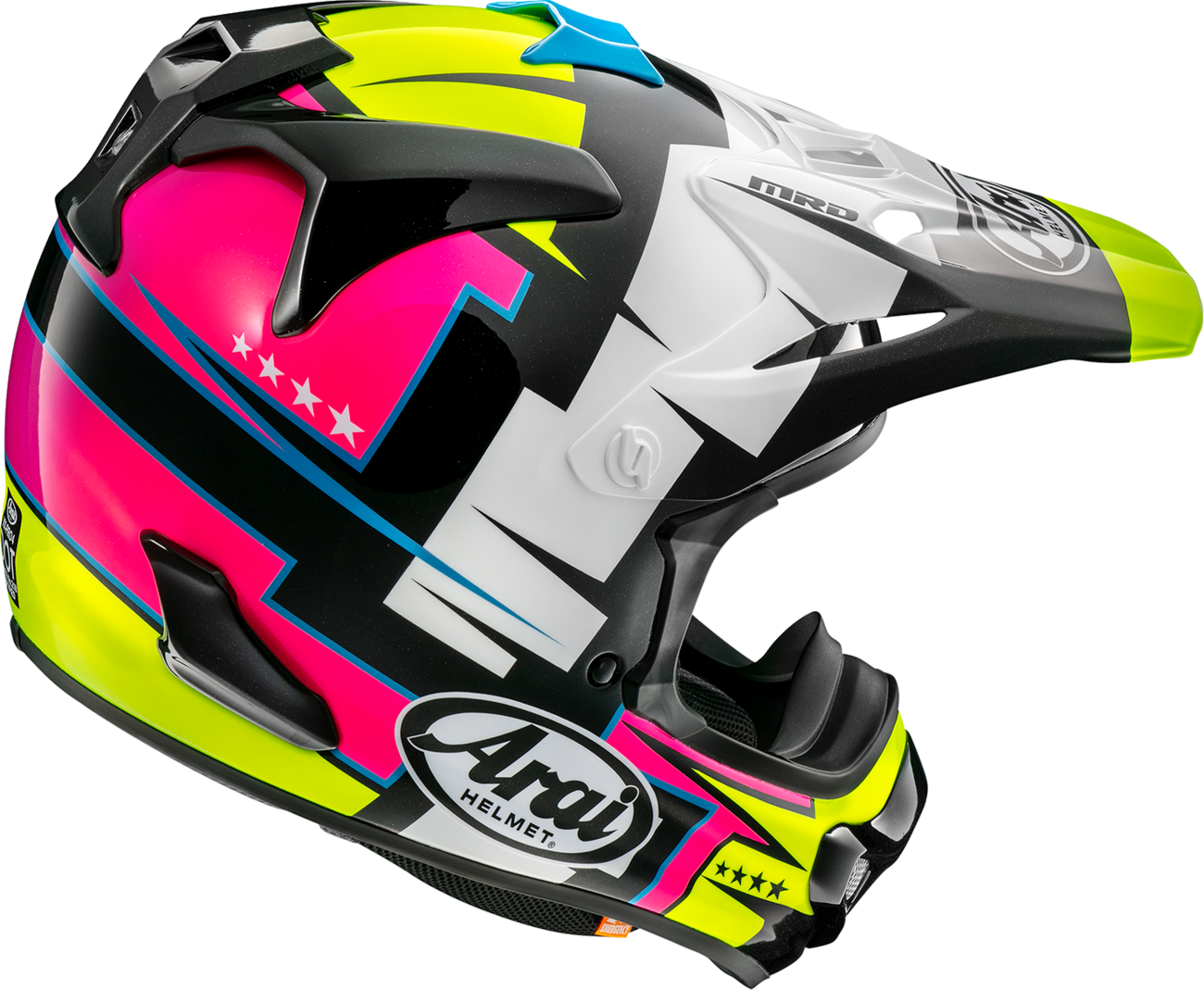 Arai Helmets VX-Pro4 Battle Yellow motorcycle helmet in extra large size, showing the vibrant yellow design and helmet details.