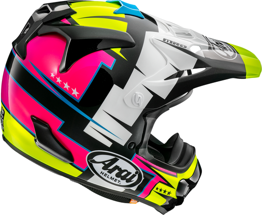 Arai Helmets VX-Pro4 Battle Yellow motorcycle helmet in extra large size, showing the vibrant yellow design and helmet details.