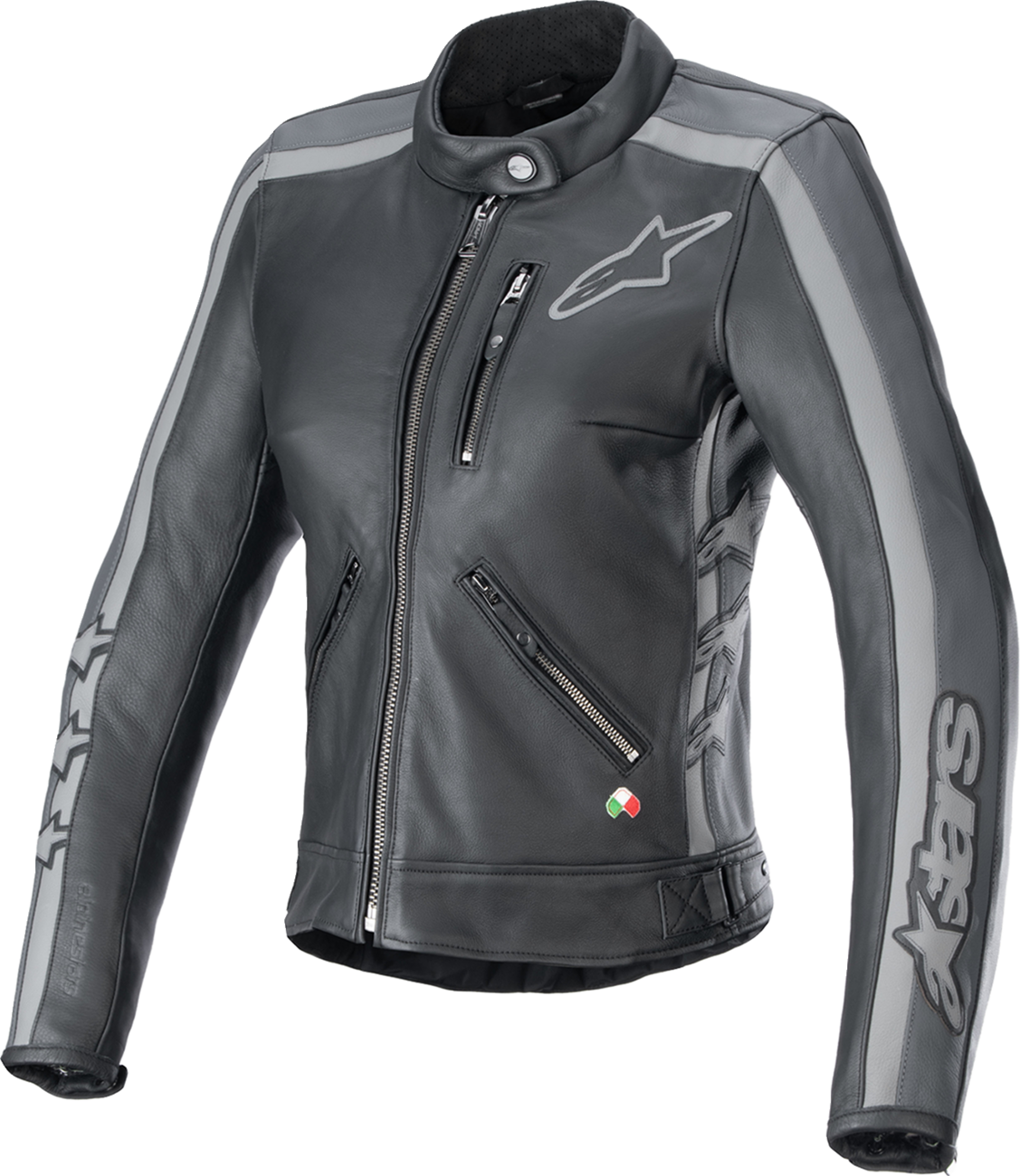 ALPINESTARS, Alpinestars Stella Dyno Leather Jacket - Black Tar Gray / Dark Gray, Size Small
