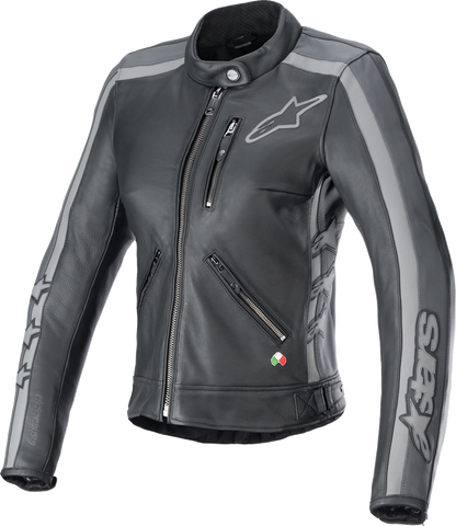 ALPINESTARS, Alpinestars Stella Dyno Leather Jacket - Black Tar Gray / Dark Gray, Size Small