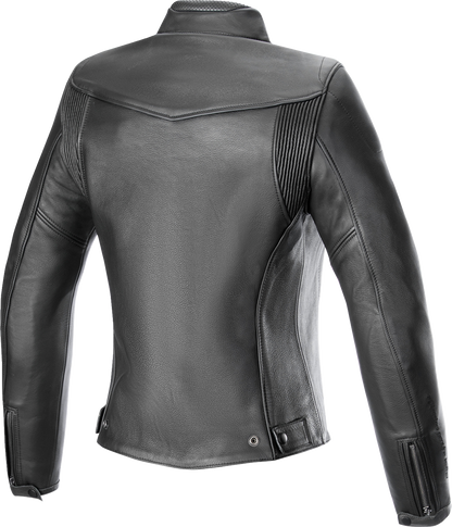Alpinestars Stella Tory black leather motorcycle jacket for women with detachable thermal vest and premium features, size small.