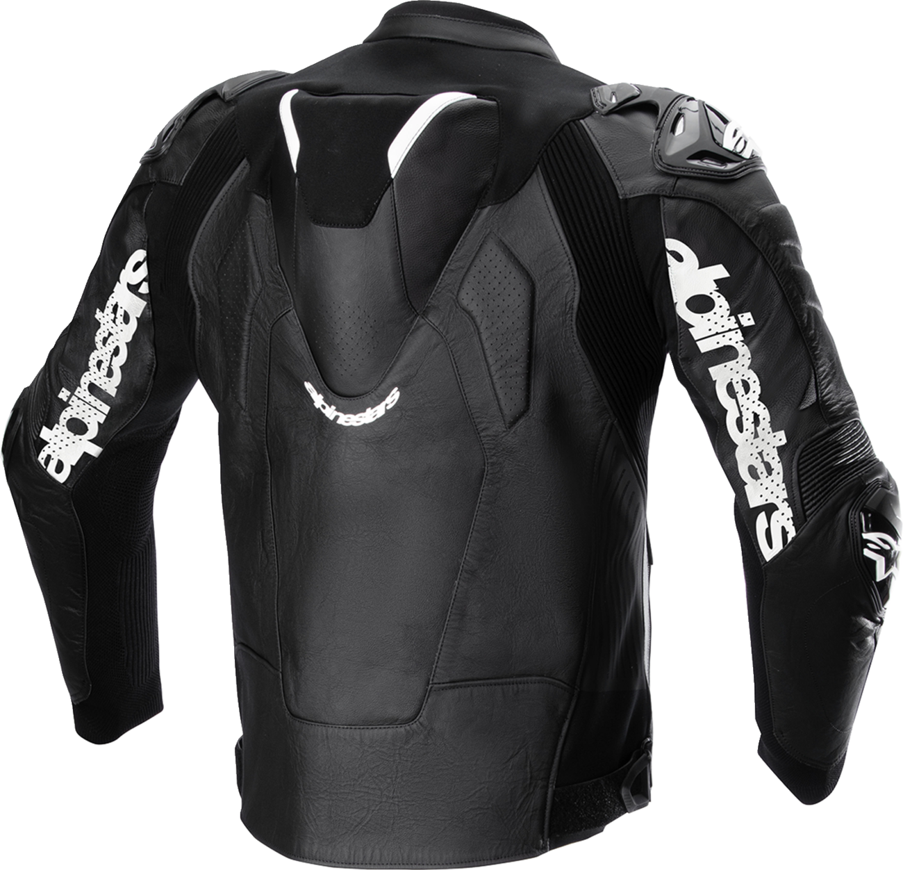 Alpinestars Atem v5 leather motorcycle jacket in black and white, US 40 / EU 50, with protective padding and stylish design.