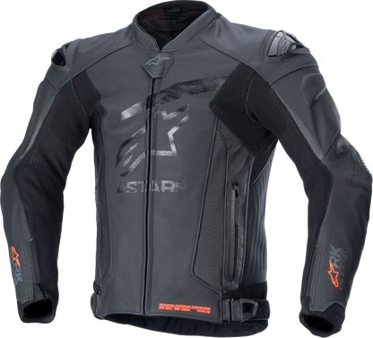 Alpinestars GP Plus R v4 Rideknit leather motorcycle jacket in black, US 44, EU 54, featuring protective armor and sporty design.