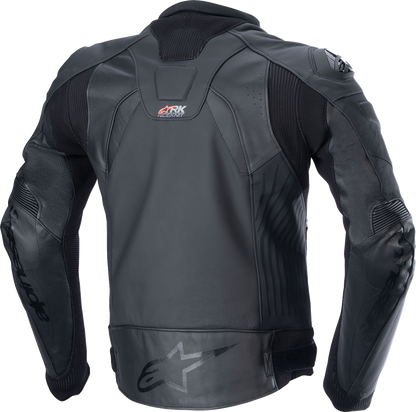 Alpinestars GP Plus R v4 Rideknit leather motorcycle jacket in black, US 42 / EU 52, featuring protective armor and sleek design.