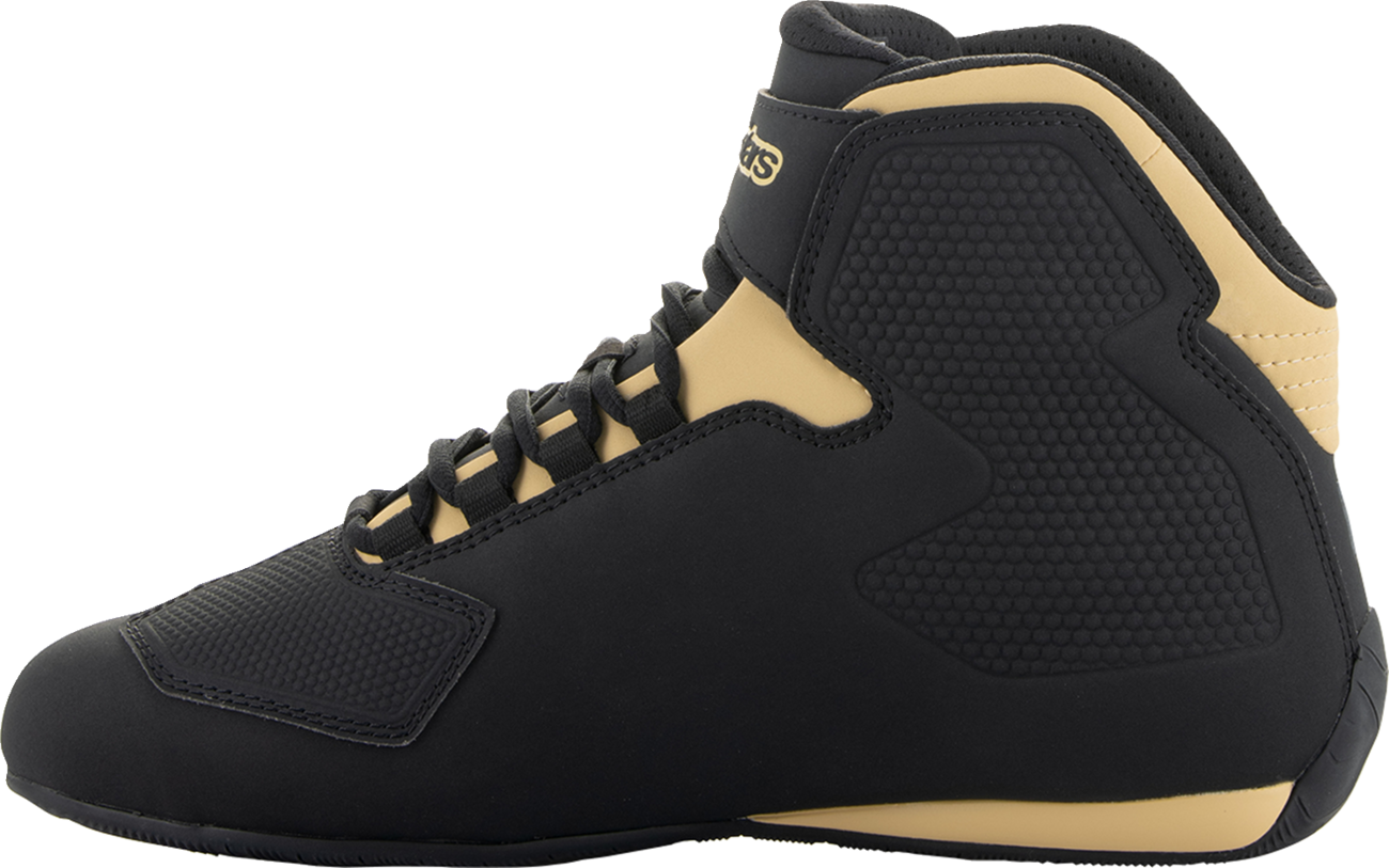 Alpinestars Stella Sektor Women's motorcycle shoes in black and champagne, US 8.5, featuring protective design and stylish details.