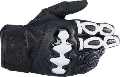 Alpinestars Celer V3 leather motorcycle gloves in black and white, size 2XL, featuring reinforced palms and adjustable wrist strap.