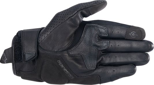 Alpinestars Celer V3 leather motorcycle gloves in black and white, size 2XL, with reinforced knuckles and adjustable wrist strap.
