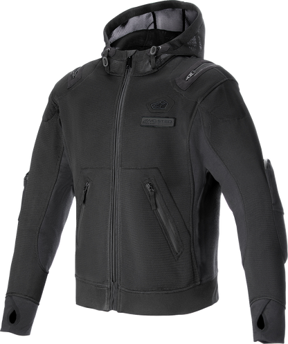 Alpinestars Moflow Air Tech hoodie in black, large size, featuring breathable fabric and sporty design with logo details.