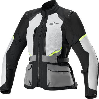 Alpinestars Stella Andes Air Drystar® motorcycle jacket in 2XL with ice gray, dark gray, and black colors, featuring breathable armor and ventilation.