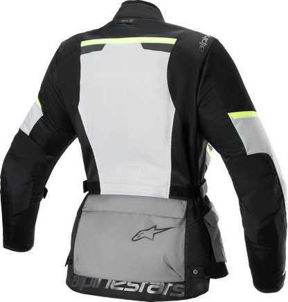 Alpinestars Stella Andes Air Drystar® women's touring motorcycle jacket in Ice Gray, dark gray, and black, size large, with protective gear