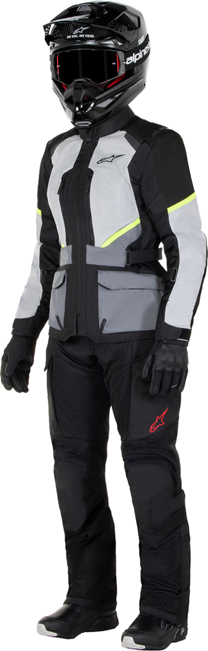 Alpinestars Stella Andes Air Drystar women's motorcycle jacket in ice gray, dark gray, and black, size XL, with protective design