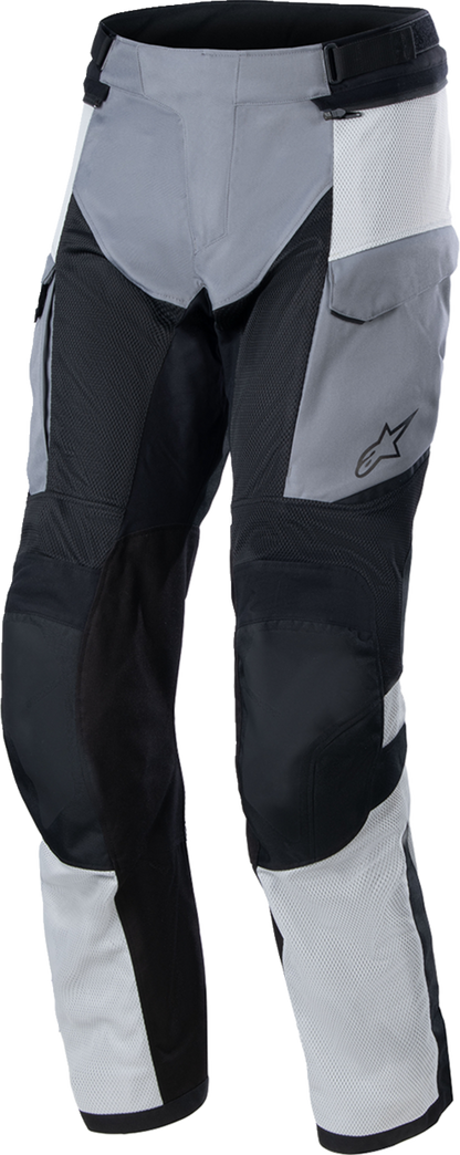 Alpinestars Andes Air Drystar® motorcycle pants in ice gray, dark gray, and black, size XL, with protective knee armor.