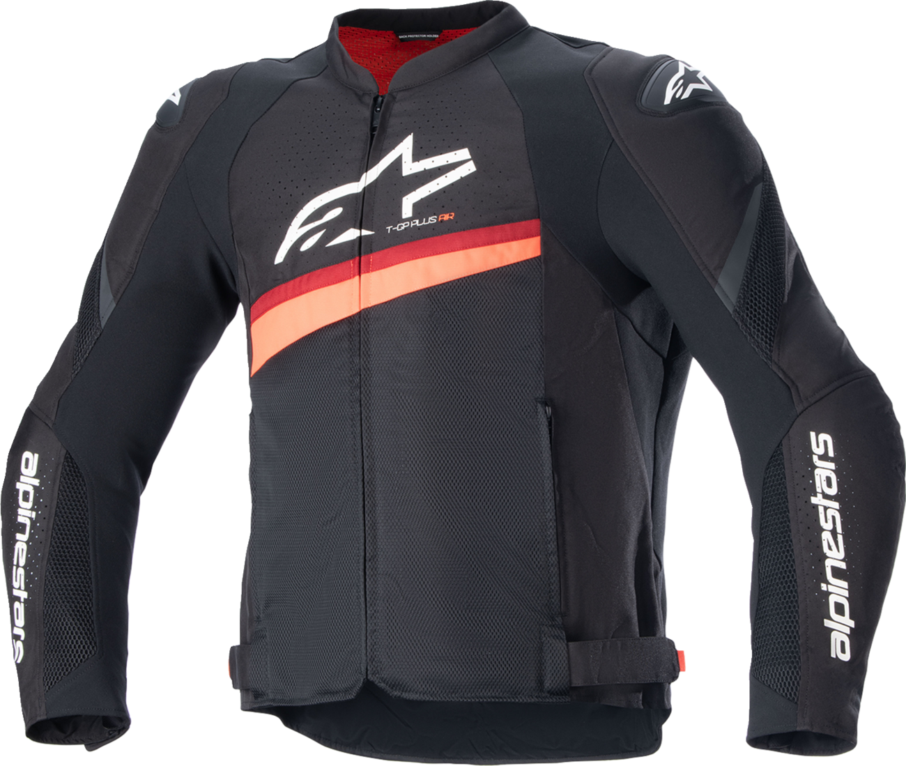 Alpinestars T-GP Plus R v4 Airflow motorcycle jacket in black and red fluo, 2XL, featuring protective armor and ventilation.