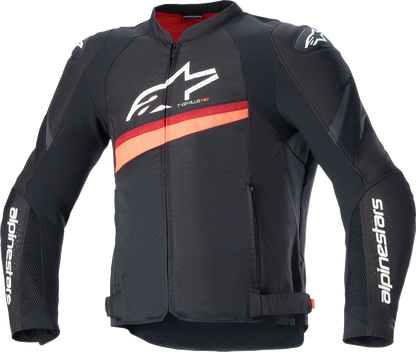 Alpinestars T-GP Plus R v4 Airflow motorcycle jacket in black and red fluo, 2XL, featuring protective armor and ventilation.