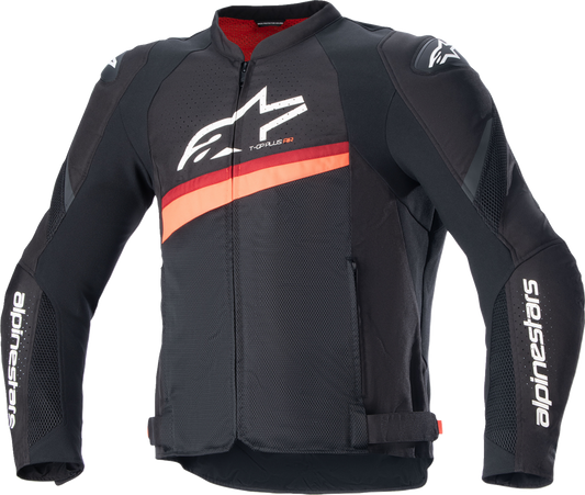 Alpinestars T-GP Plus R v4 Airflow motorcycle jacket in black and red fluo, 2XL, featuring protective armor and ventilation.