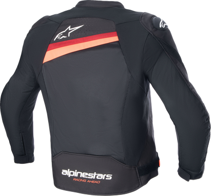 Alpinestars T-GP Plus R v4 Airflow motorcycle jacket in black and red fluo, 2XL, with breathable mesh panels and protective armor.
