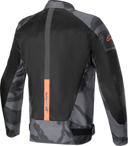 Alpinestars T-SP X Superair motorcycle jacket in gray camo and red fluo, 3XL, featuring ventilation and Tech-Air® compatibility.