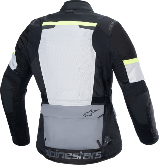 Alpinestars Andes Air Drystar® motorcycle jacket in ice gray, dark gray, and black, size XL, with protective armor and ventilation.