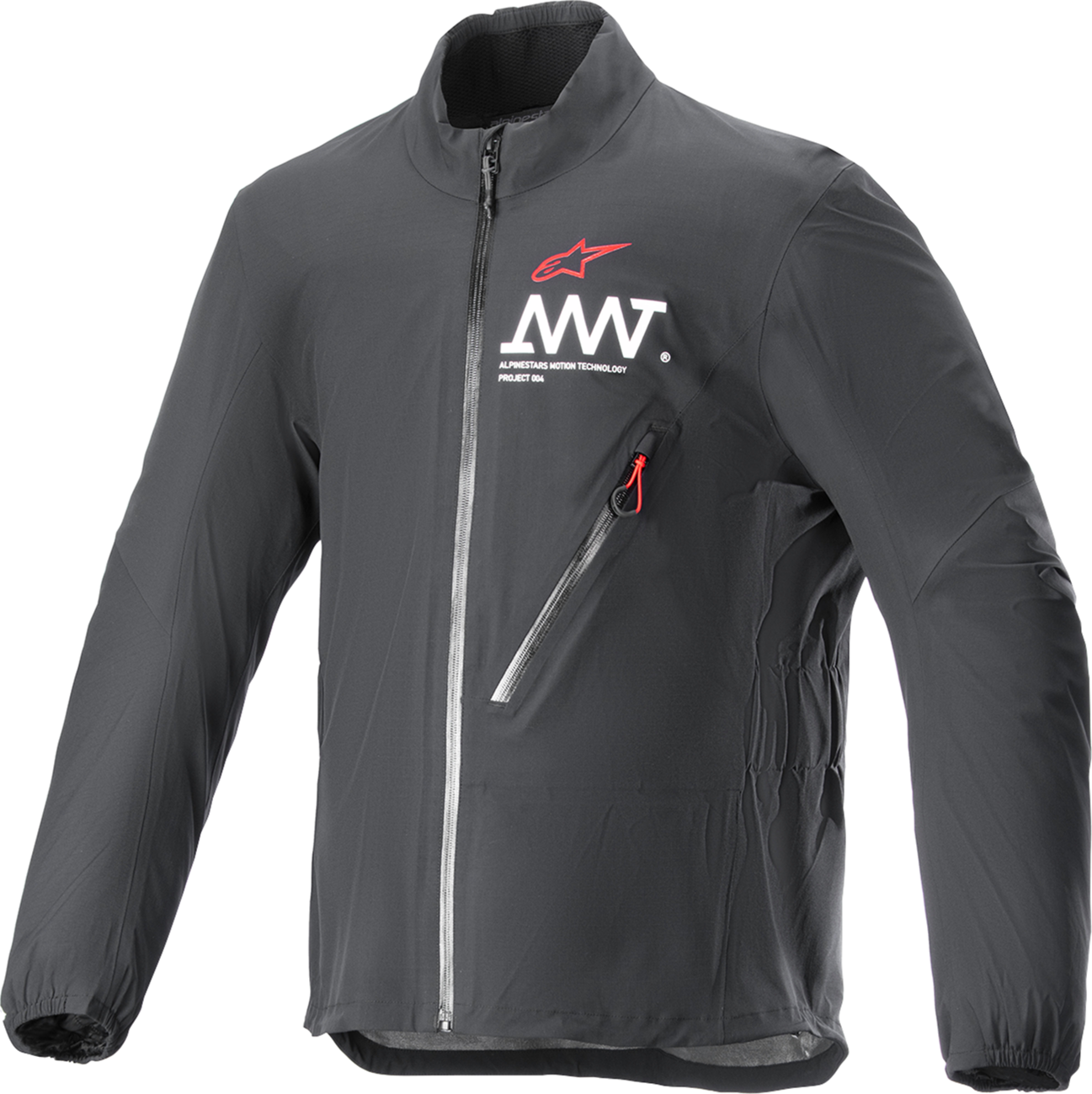 Black Alpinestars AMT Storm Gear Drystar® XF jacket in size large, featuring waterproof material and protective design.