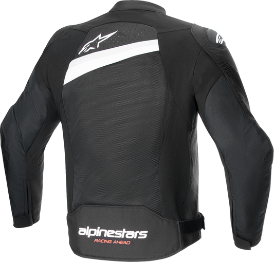 Alpinestars T-GP Plus R V4 Airflow motorcycle jacket in black and white, 3XL size, with protective armor and ventilation panels.
