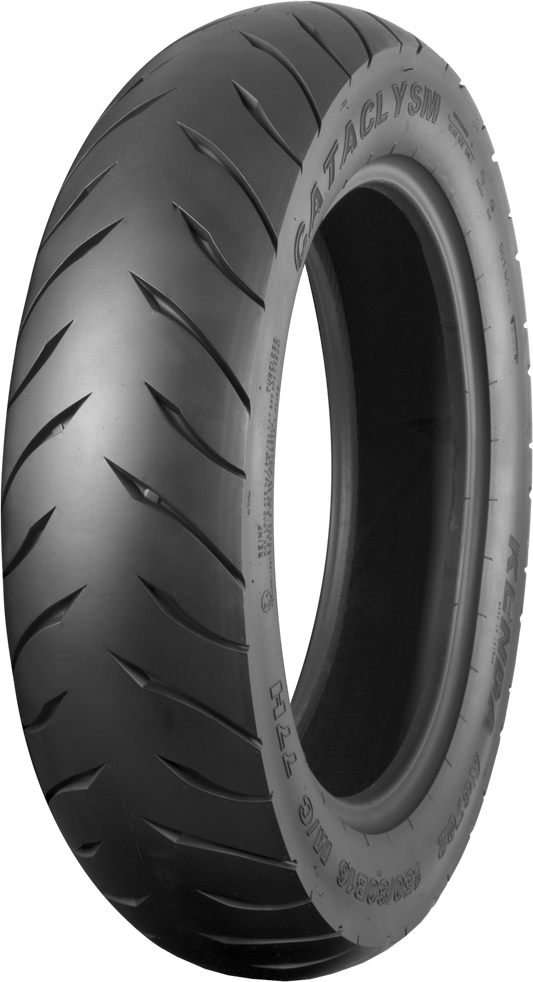 Kenda K6702 Cataclysm rear motorcycle tire, 180/55B18 80H, high-performance rubber with tread pattern for motorcycle riding.