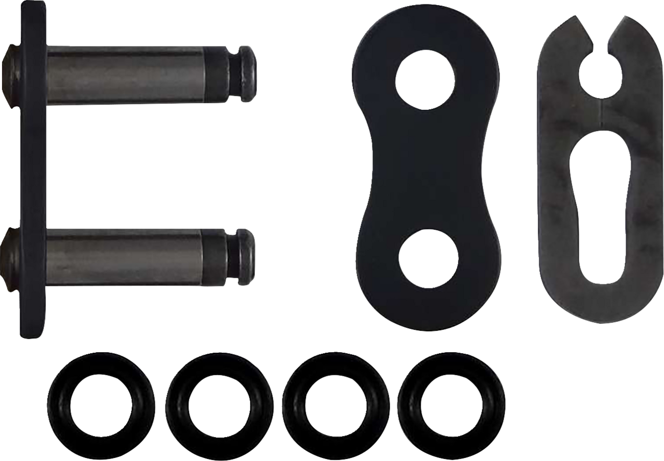 Black RK 520 Max-O Connecting Link Clip, a durable motorcycle chain link part, shown on a plain background.